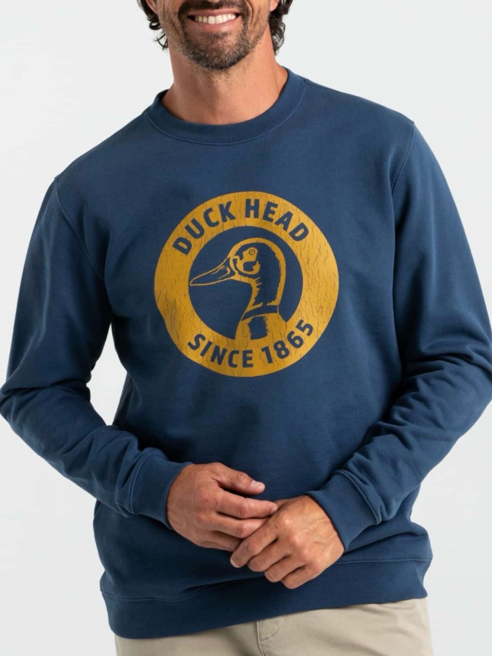 Duck Head Blue Crewneck Sweatshirt with Yellow Graphic Logo